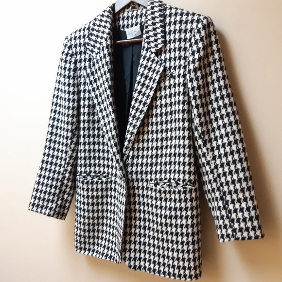 vintage gingham print blazer / wool blend plaid jacket - Picture 2 of 4
